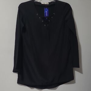 Black Lace-Up Long Sleeve Top